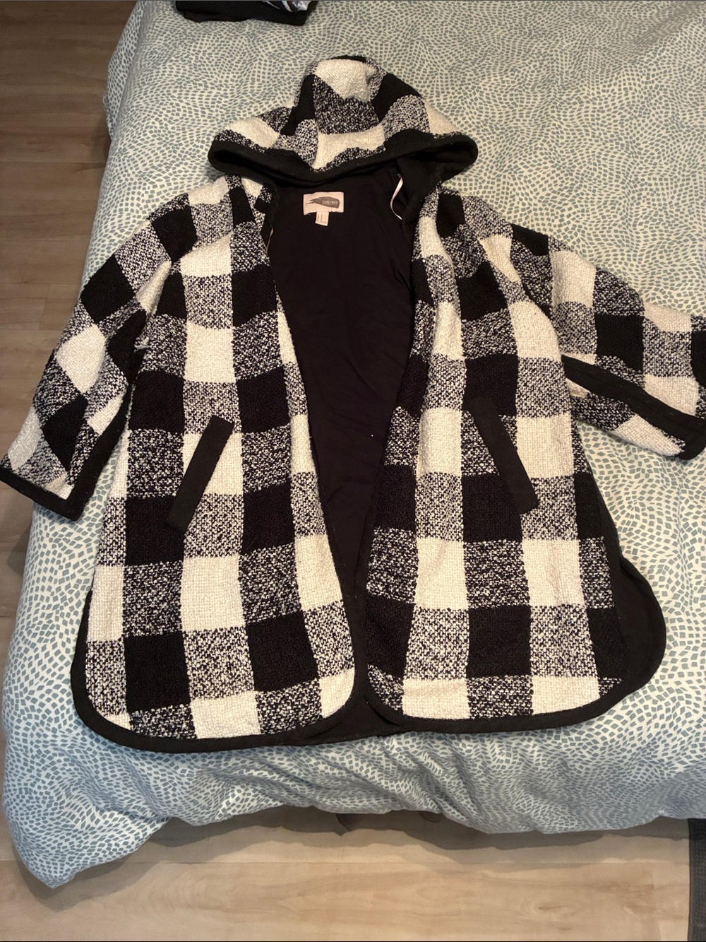Forever 21 Black and White Hooded Plaid Jacket